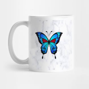 Butterfly Art Blue & Black with Red Hearts Gift of Butterflies Mug